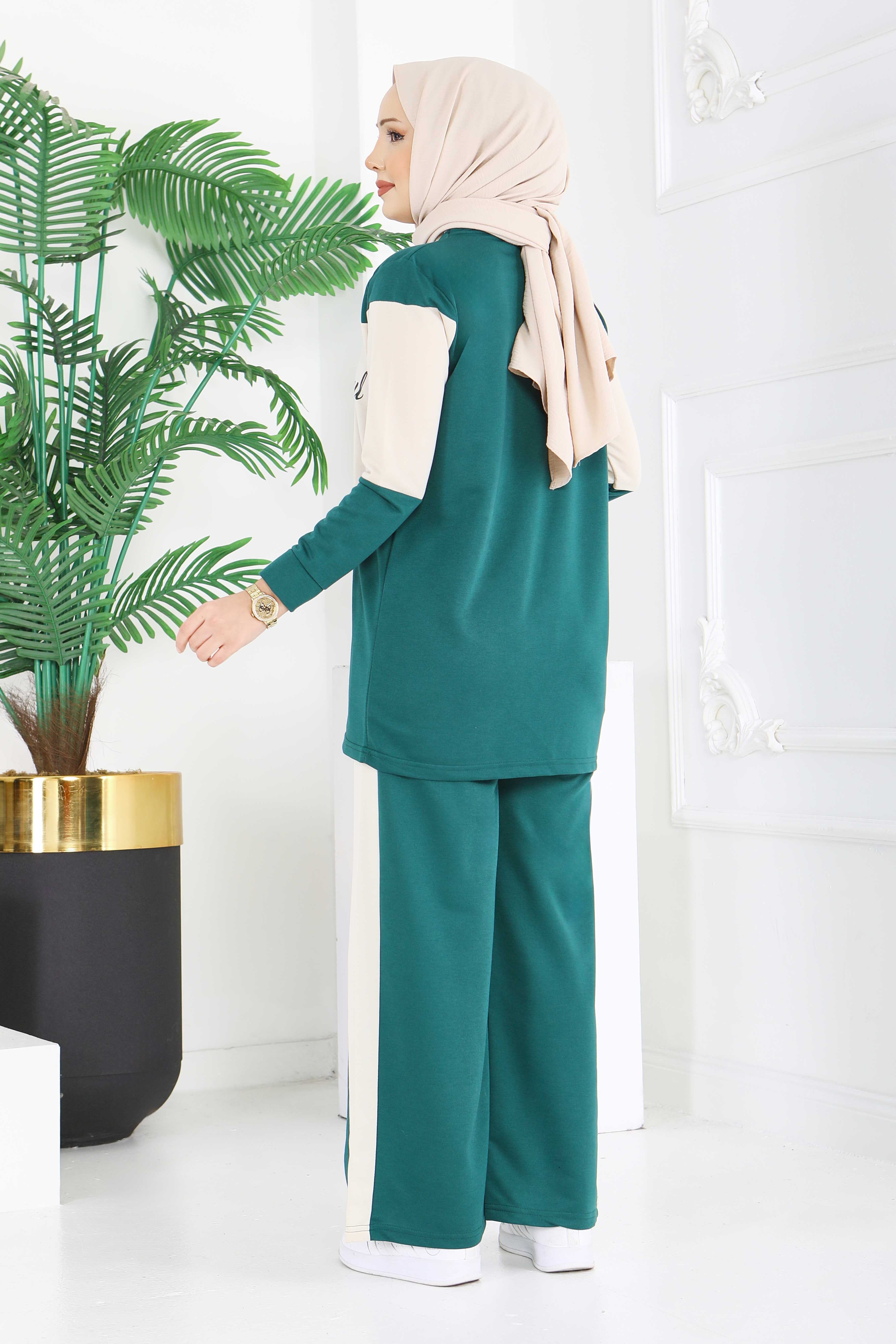 Baskılı Garnili İki İplik Takım - 2047-ZUMRUT - 5