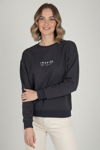 Baskılı İki İplik Sweatshirt - 27990-ANTRASIT 