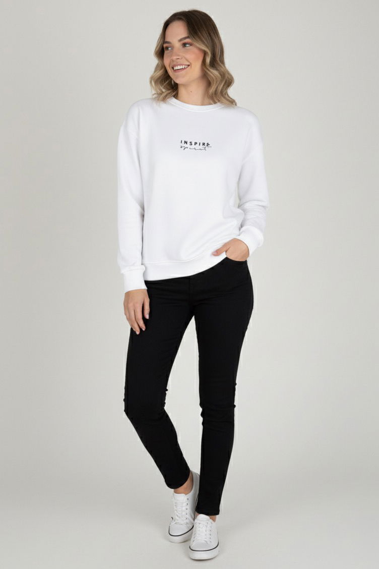 Baskılı İki İplik Sweatshirt - 27990-BEYAZ - 1