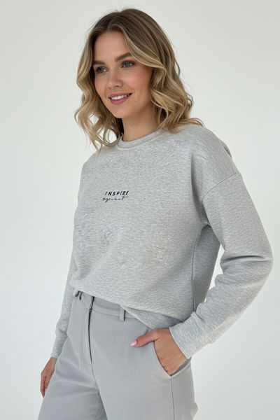 Baskılı İki İplik Sweatshirt - 27990-GRI 