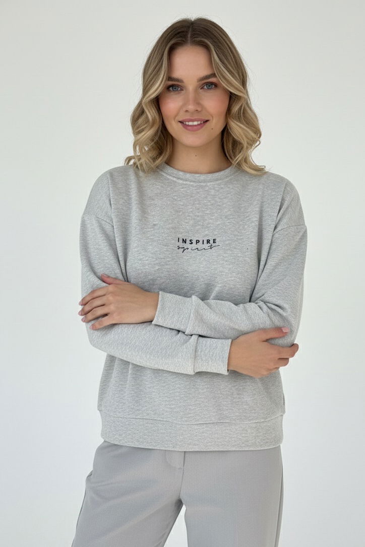 Baskılı İki İplik Sweatshirt - 27990-GRI - 2