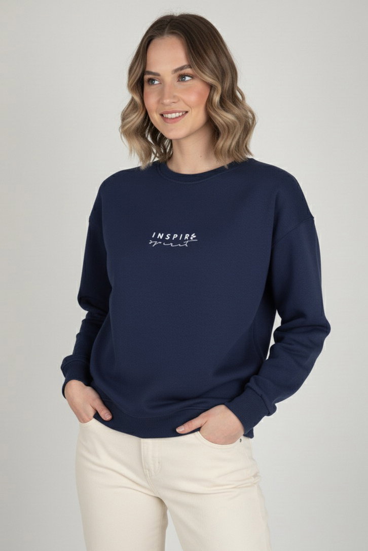 Baskılı İki İplik Sweatshirt - 27990-LACIVERT - 2