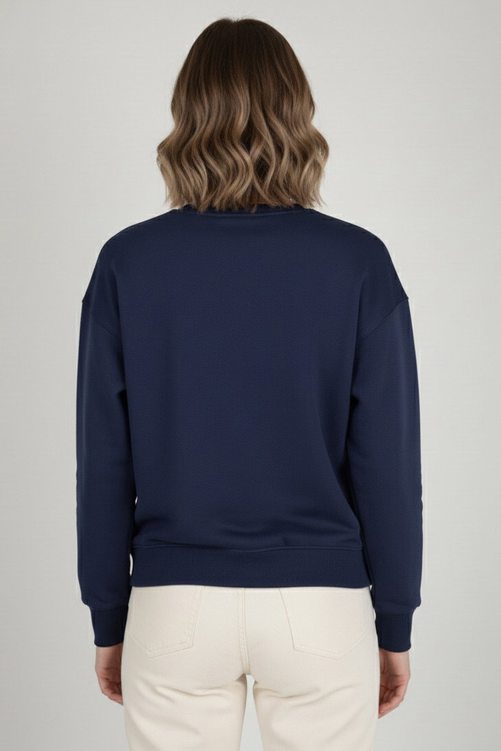 Baskılı İki İplik Sweatshirt - 27990-LACIVERT - 3