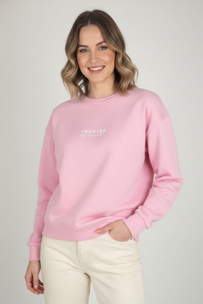 Baskılı İki İplik Sweatshirt - 27990-PEMBE 