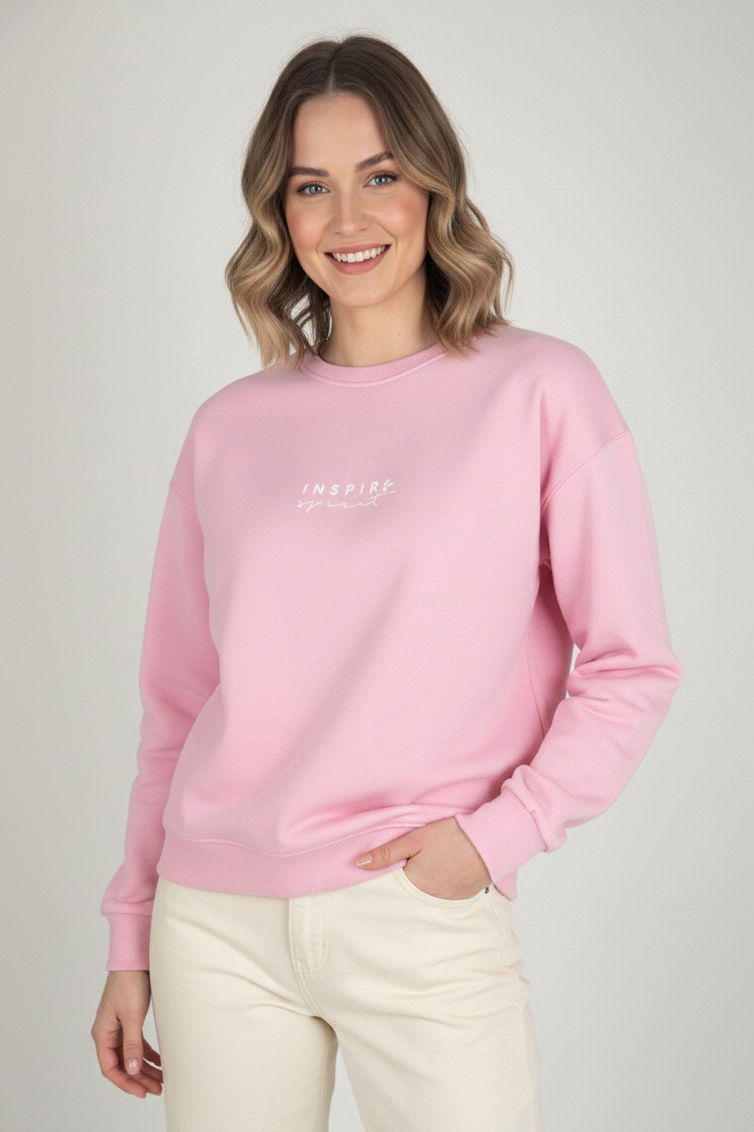Baskılı İki İplik Sweatshirt - 27990-PEMBE - TOFİSA