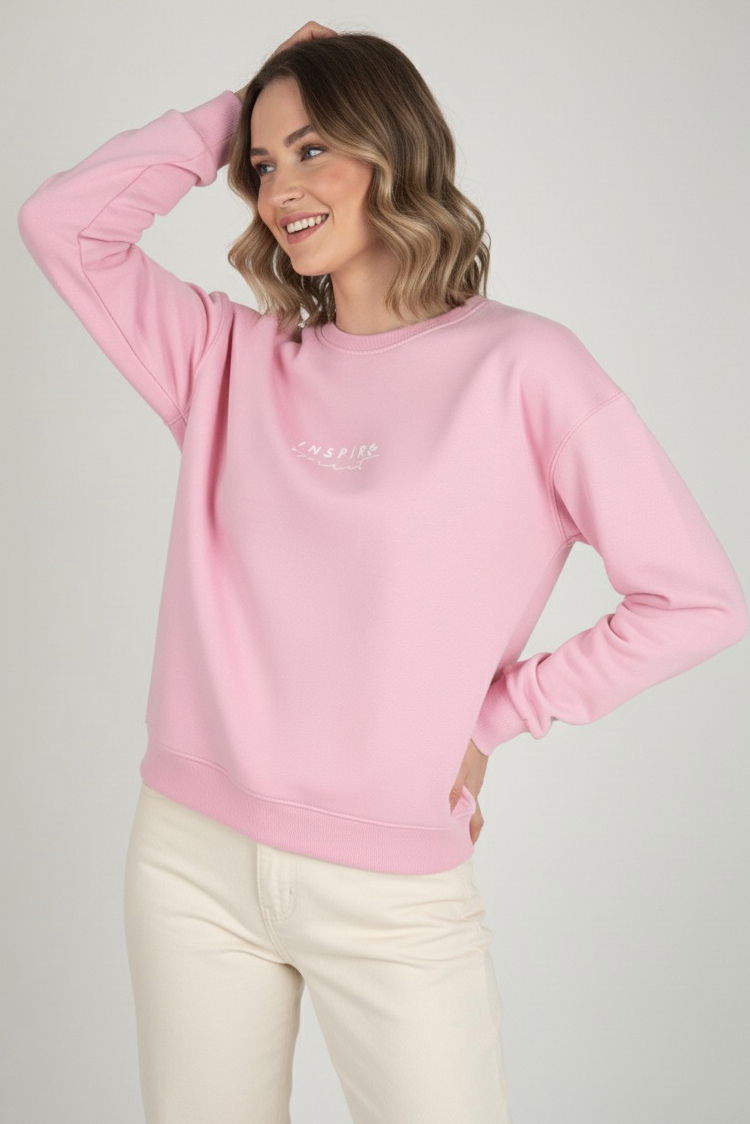 Baskılı İki İplik Sweatshirt - 27990-PEMBE - 2