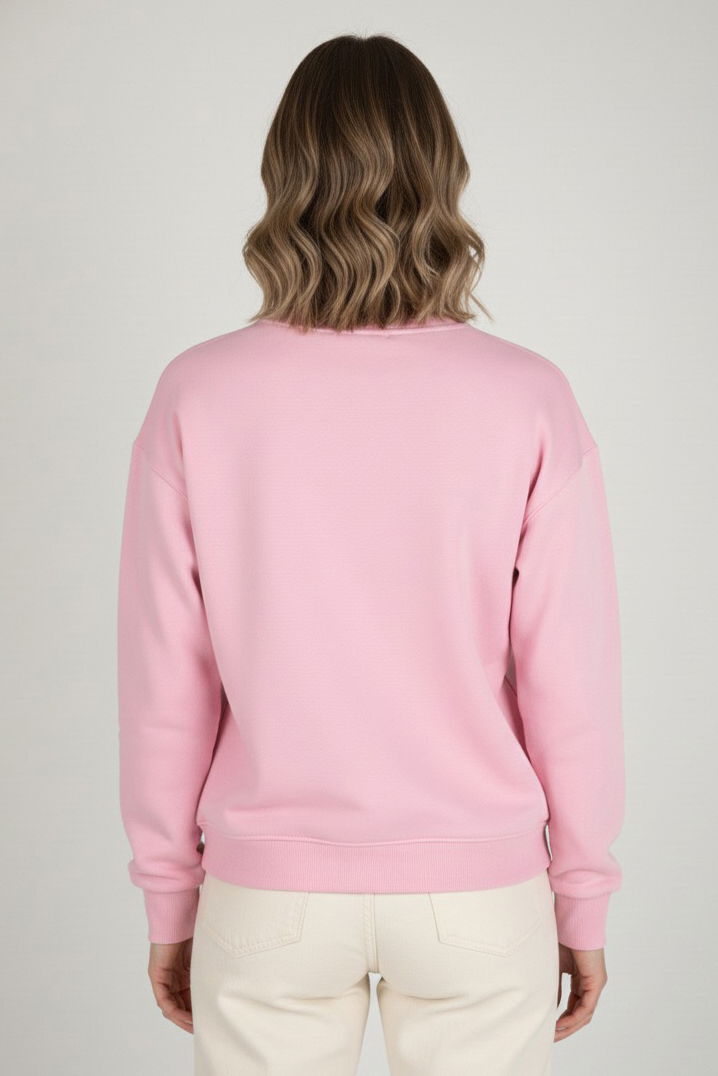 Baskılı İki İplik Sweatshirt - 27990-PEMBE - 3
