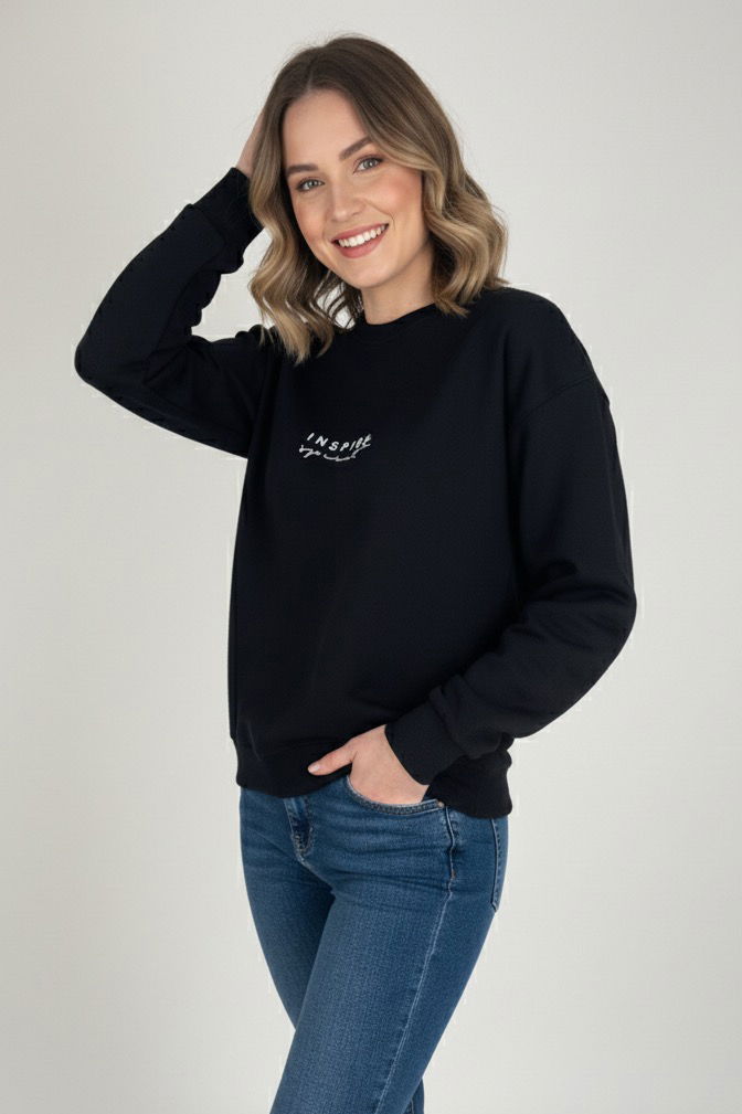 Baskılı İki İplik Sweatshirt - 27990-SIYAH - 1