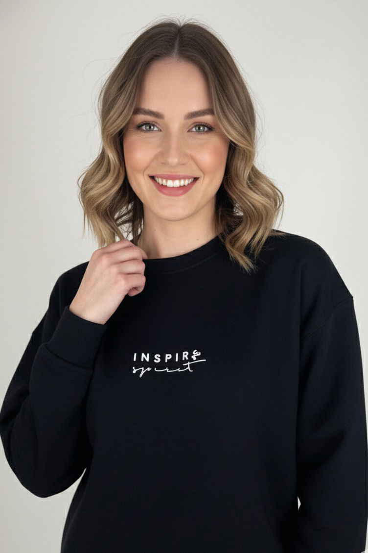 Baskılı İki İplik Sweatshirt - 27990-SIYAH - 3