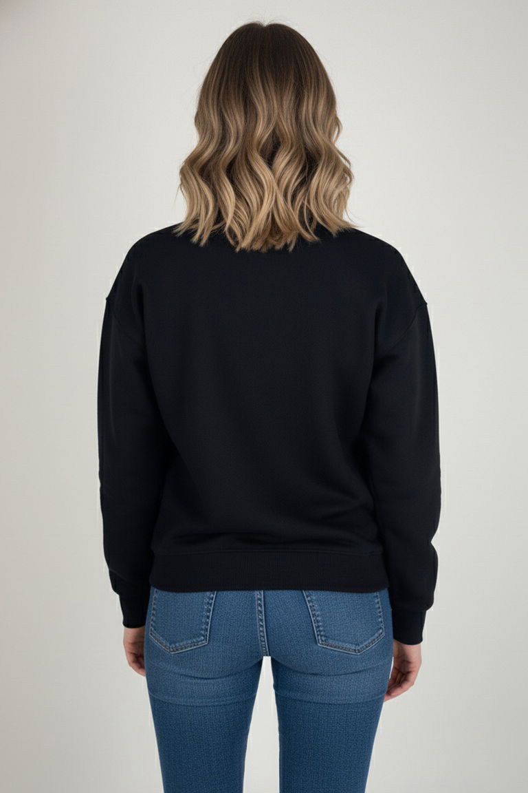 Baskılı İki İplik Sweatshirt - 27990-SIYAH - TOFİSA