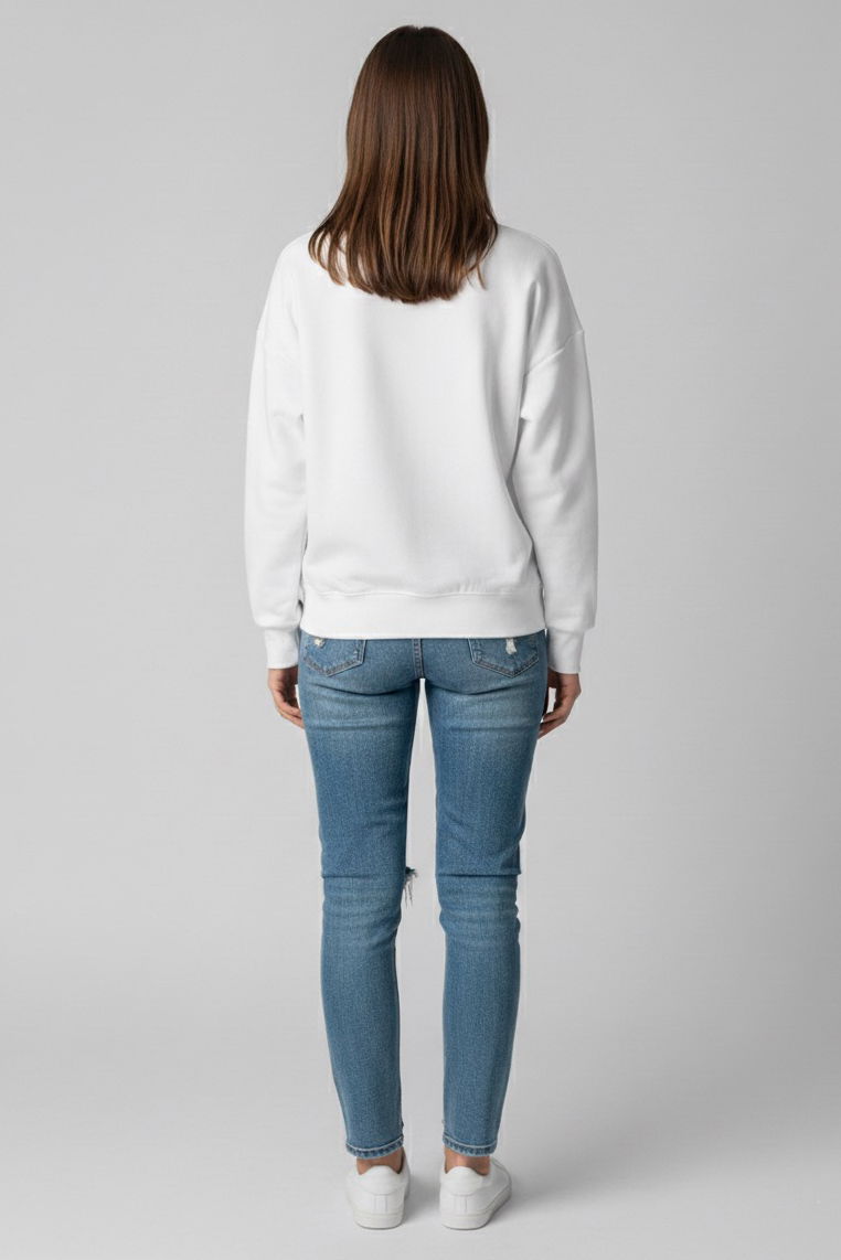 Baskılı İki İplik Sweatshirt - 27991-BEYAZ - 3