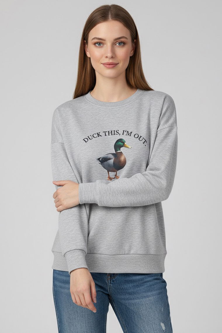 Baskılı İki İplik Sweatshirt - 27991-GRI - 1