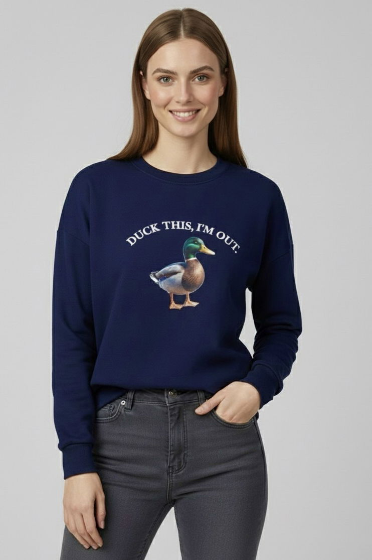 Baskılı İki İplik Sweatshirt - 27991-LACIVERT - 1