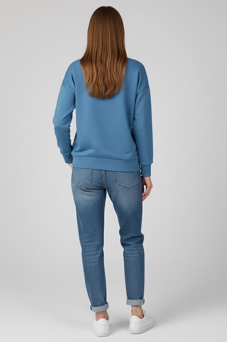 Baskılı İki İplik Sweatshirt - 27991-MAVI - 3