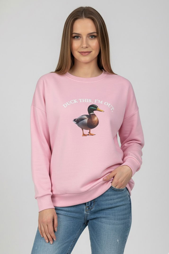 Baskılı İki İplik Sweatshirt - 27991-PEMBE - 1