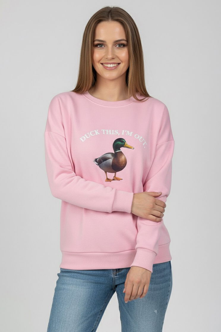 Baskılı İki İplik Sweatshirt - 27991-PEMBE - 2