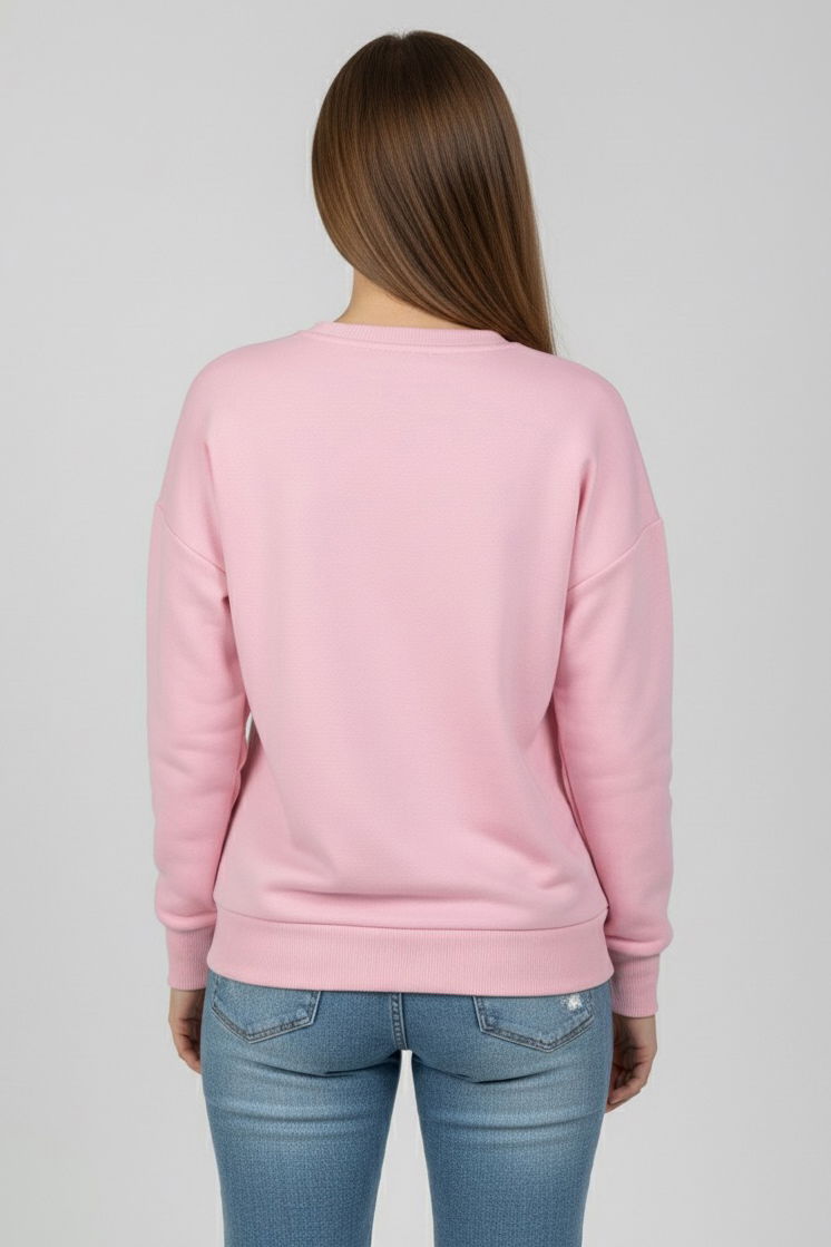 Baskılı İki İplik Sweatshirt - 27991-PEMBE - 3