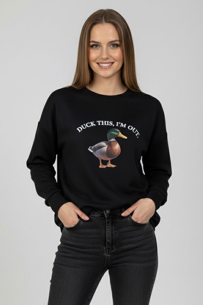 Baskılı İki İplik Sweatshirt - 27991-SIYAH - 1