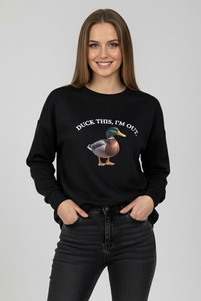Baskılı İki İplik Sweatshirt - 27991-SIYAH 