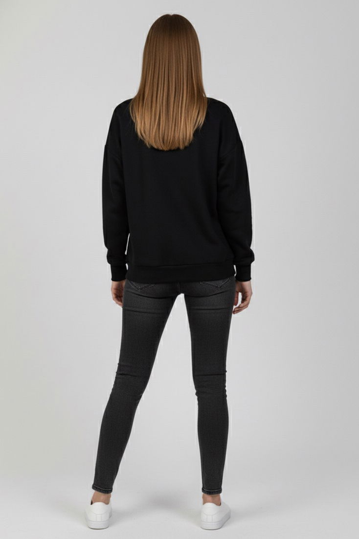 Baskılı İki İplik Sweatshirt - 27991-SIYAH - 3