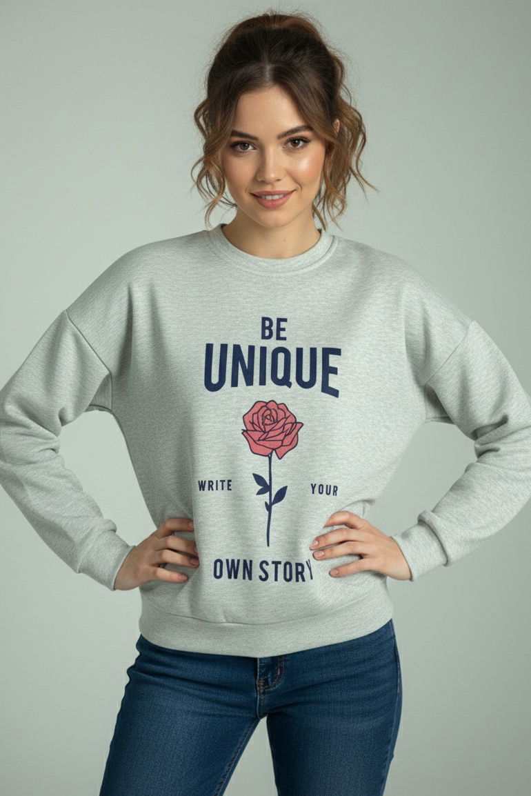 Baskılı İki İplik Sweatshirt - 27992-GRI-LACIVERT - 2