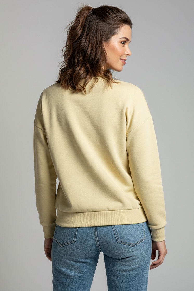 Baskılı İki İplik Sweatshirt - 27992-KREM - 4
