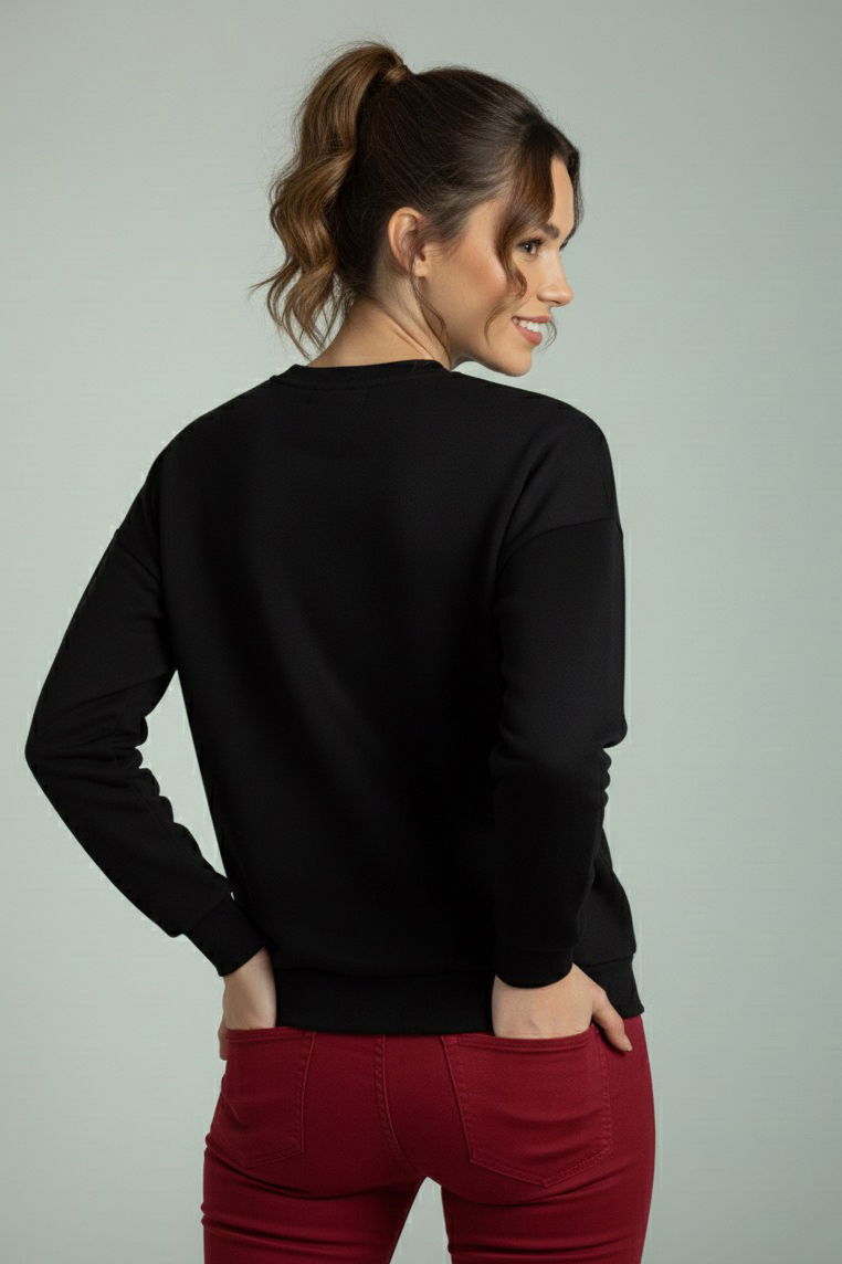 Baskılı İki İplik Sweatshirt - 27992-SIYAH - 3