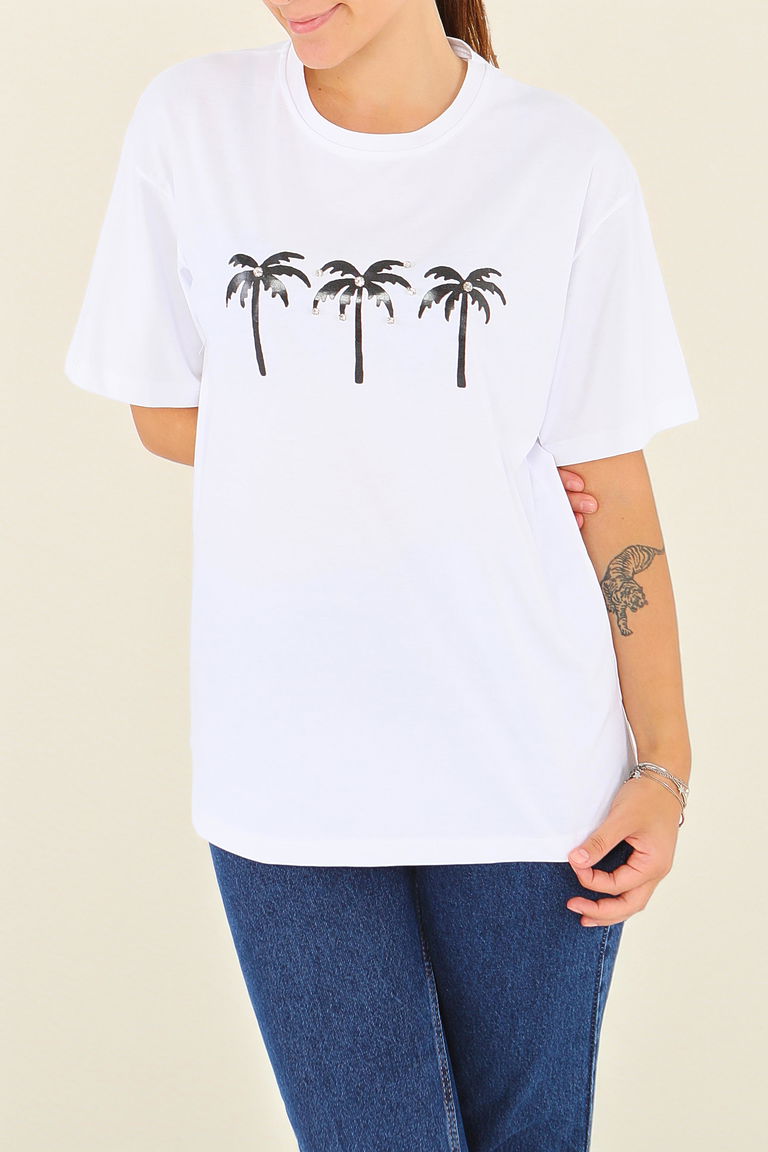 Baskılı Kısa Kollu T-Şhirt - 27569 - TOFİSA