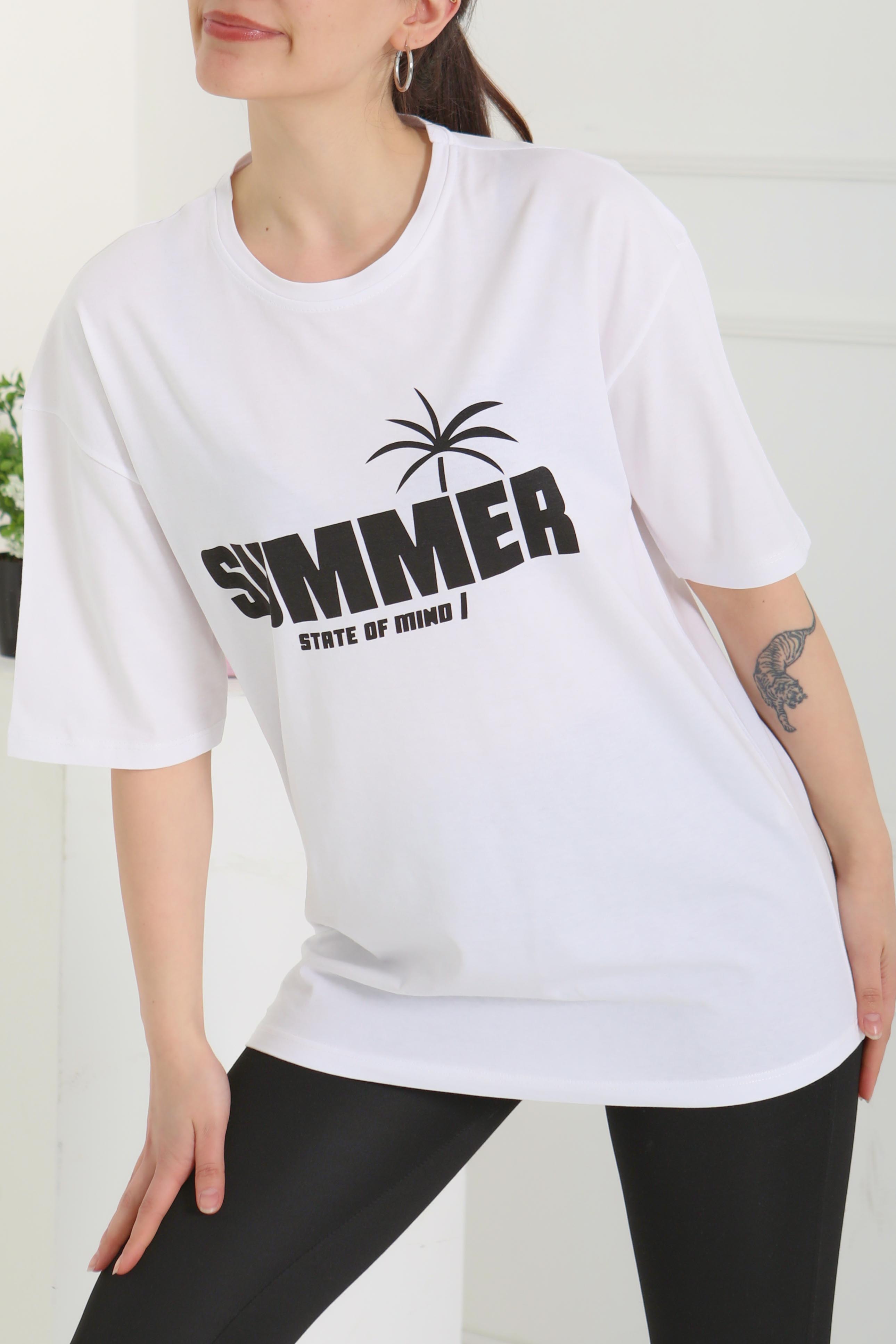 Baskılı Kısa Kollu T-Şhirt Beyaz - 27119 - 6