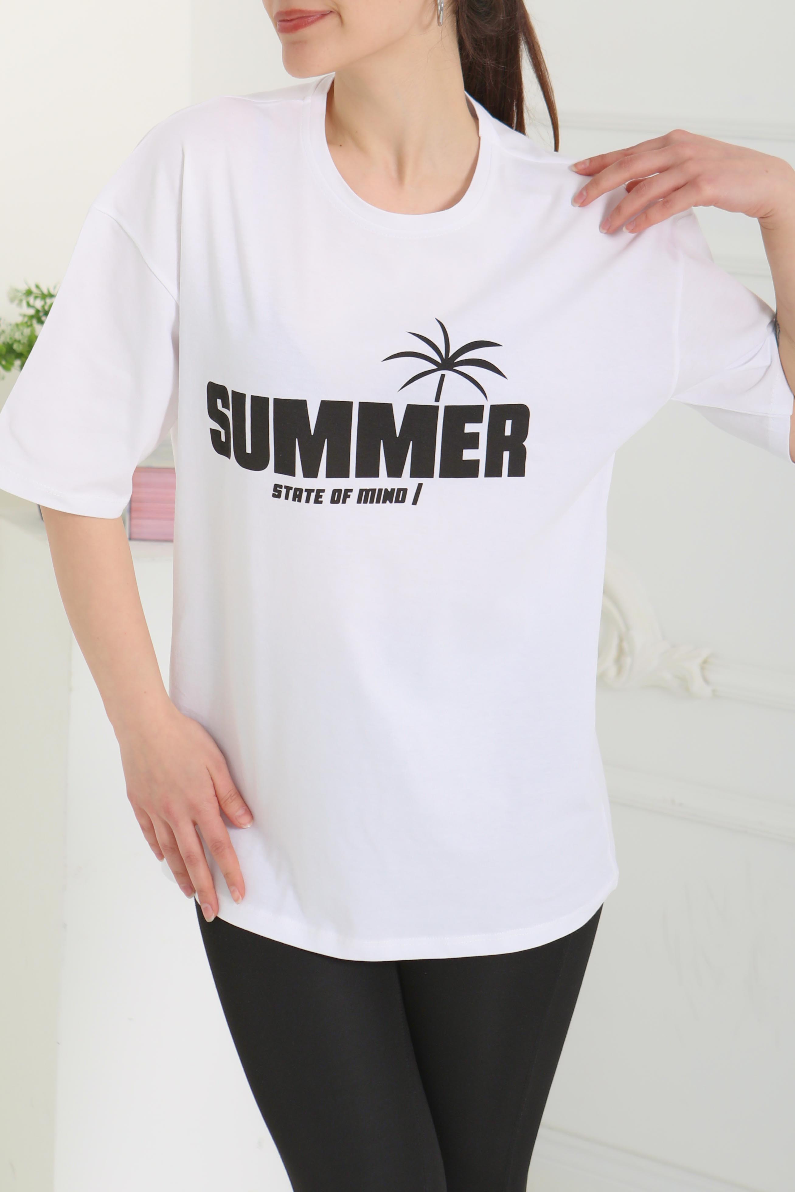 Baskılı Kısa Kollu T-Şhirt Beyaz - 27119 - 8