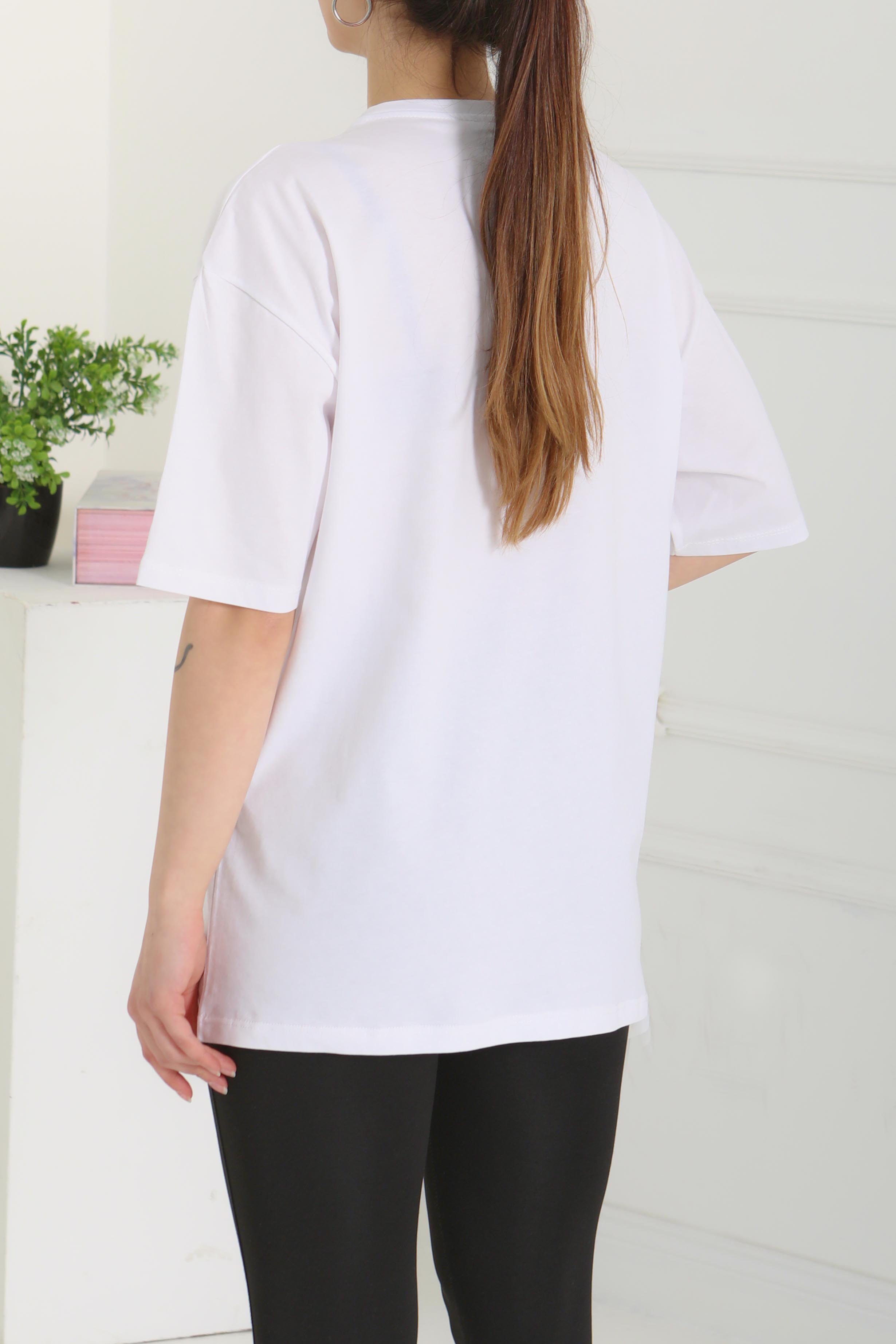 Baskılı Kısa Kollu T-Şhirt Beyaz - 27119 - 10