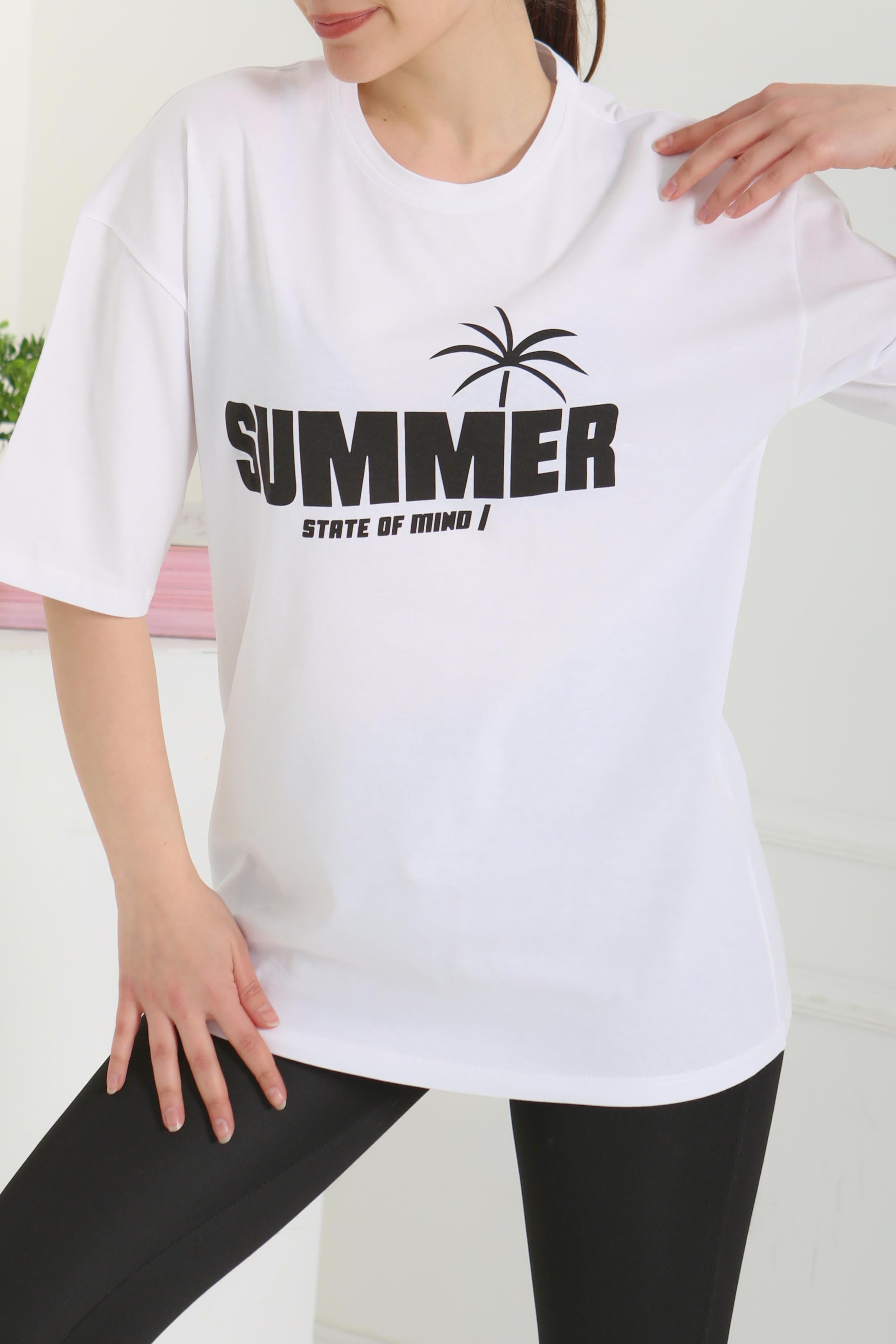 Baskılı Kısa Kollu T-Şhirt Beyaz - 27119 - 4