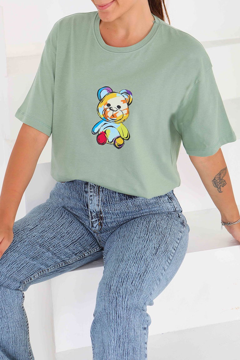 Baskılı Kısa Kollu T-Şhirt - 27545 - TOFİSA