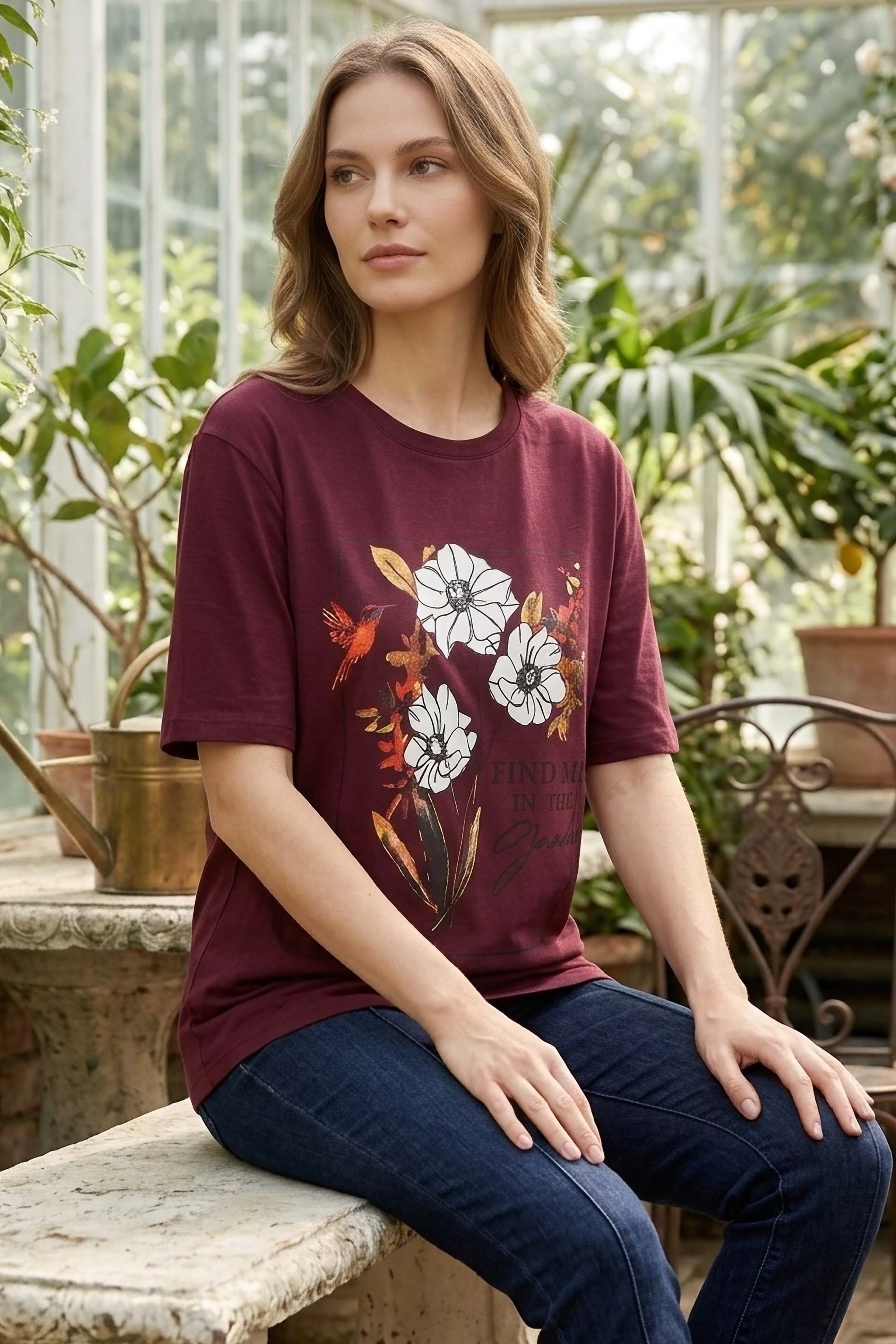 Baskılı Kısa Kollu Tunik - 1309-BORDO - 1