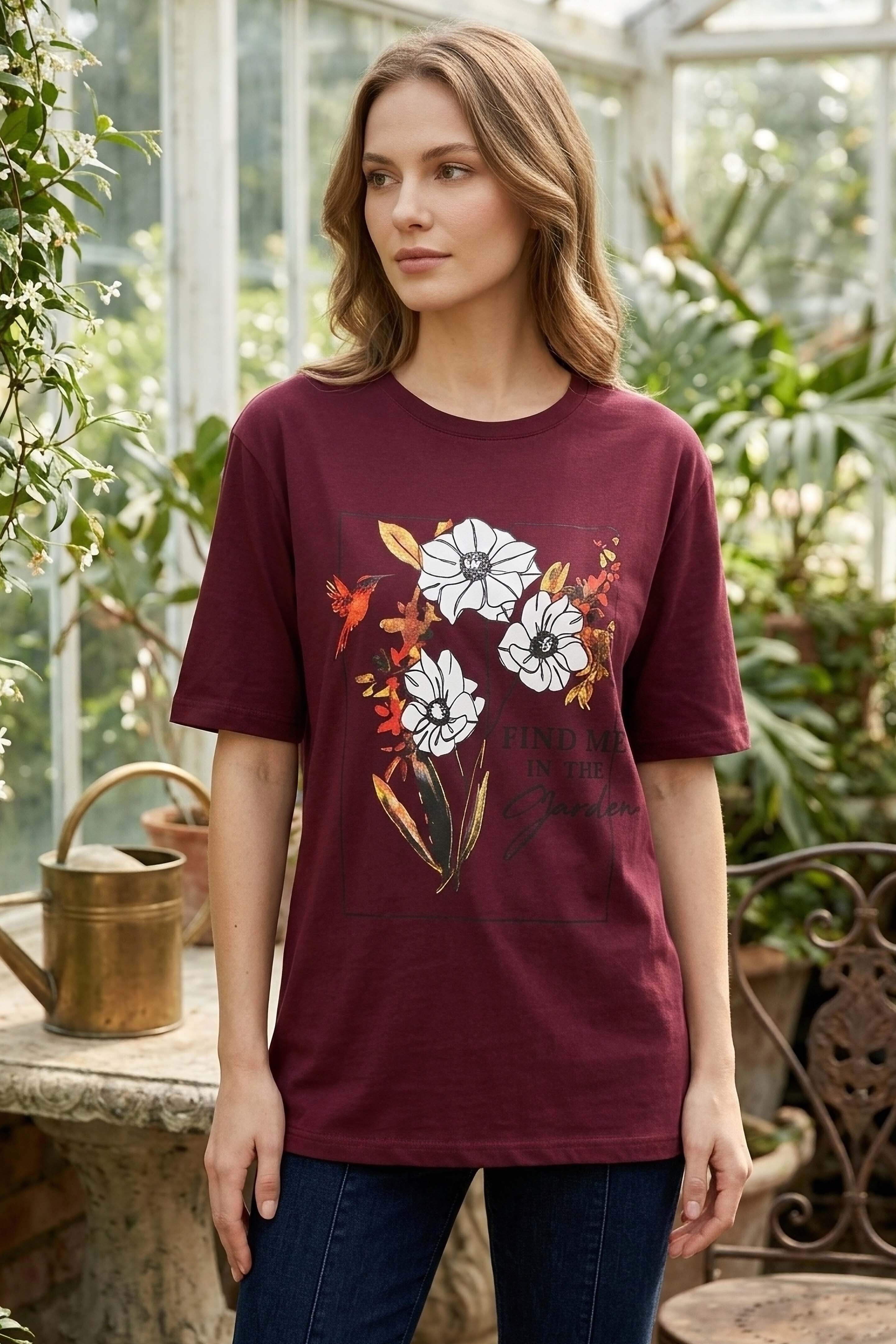 Baskılı Kısa Kollu Tunik - 1309-BORDO - 2