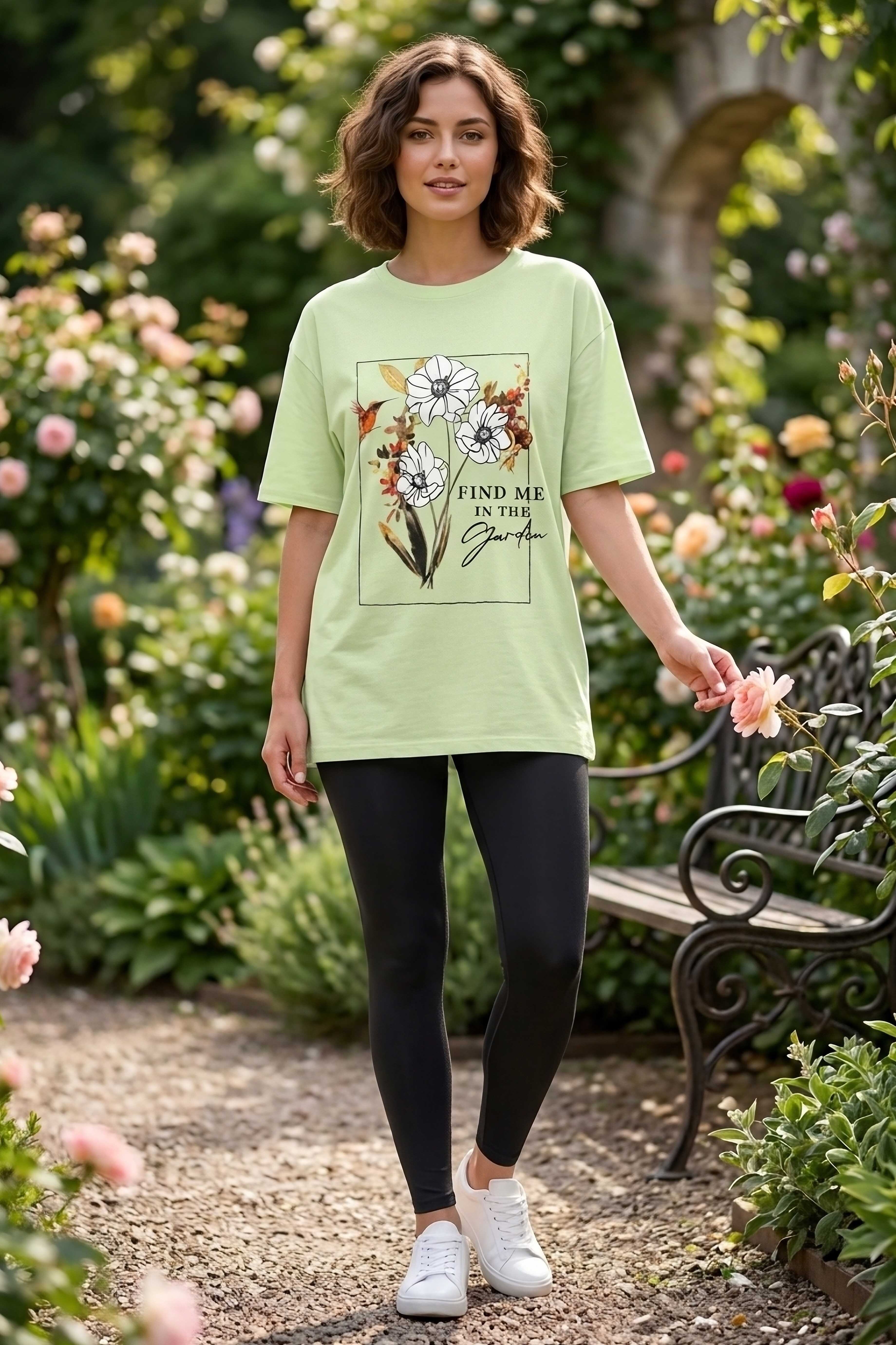 Baskılı Kısa Kollu Tunik - 1309-MINT - 2