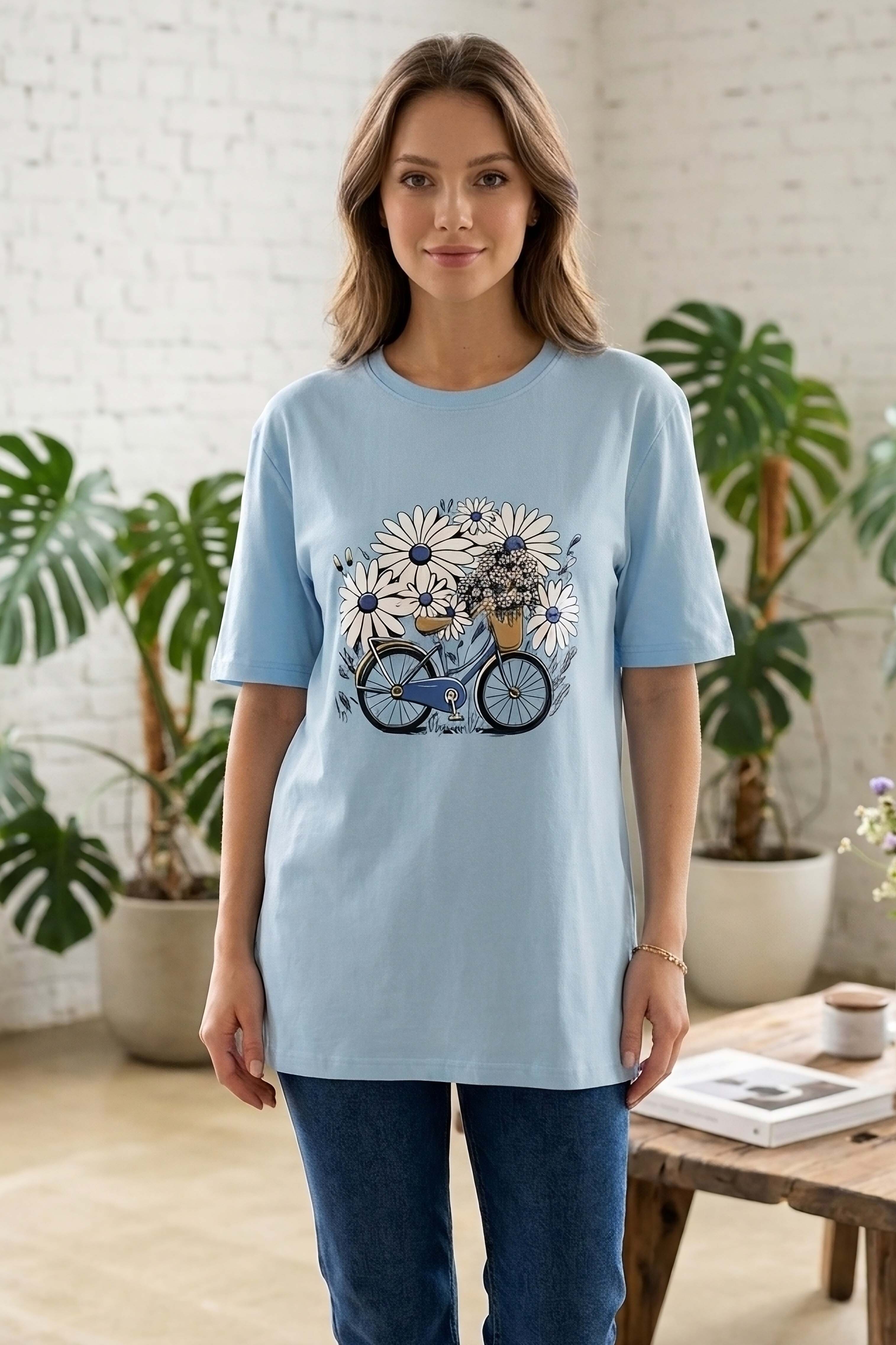 Baskılı Kısa Kollu Tunik - 1310-BEBE-MAVI - 2