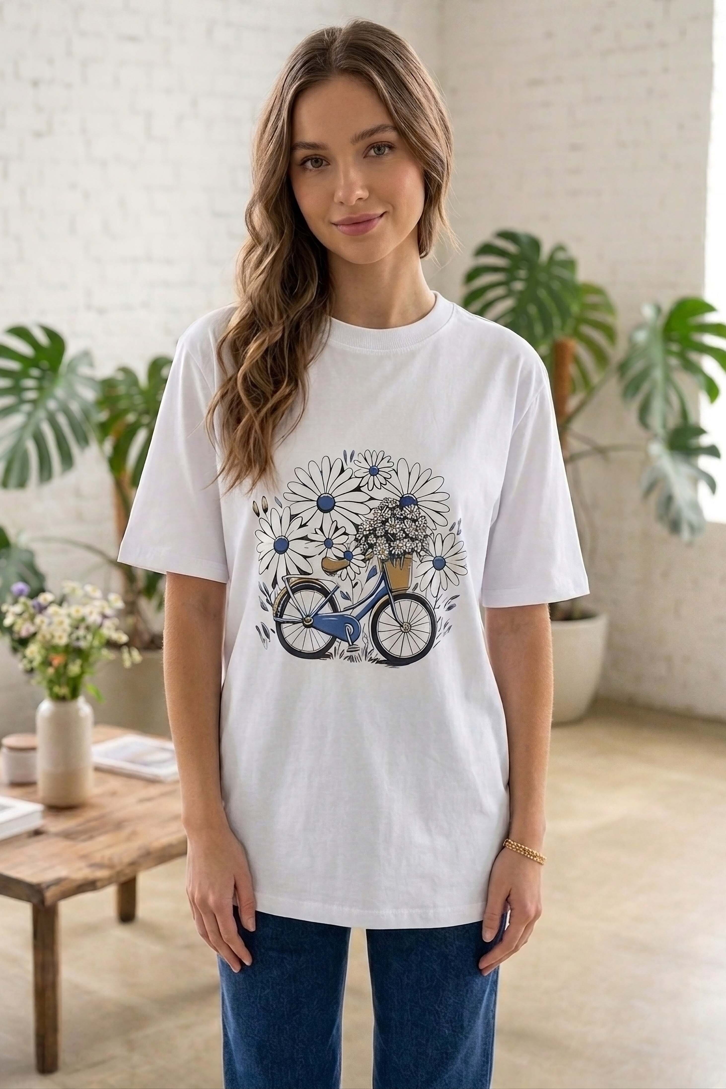 Baskılı Kısa Kollu Tunik - 1310-BEYAZ - 1