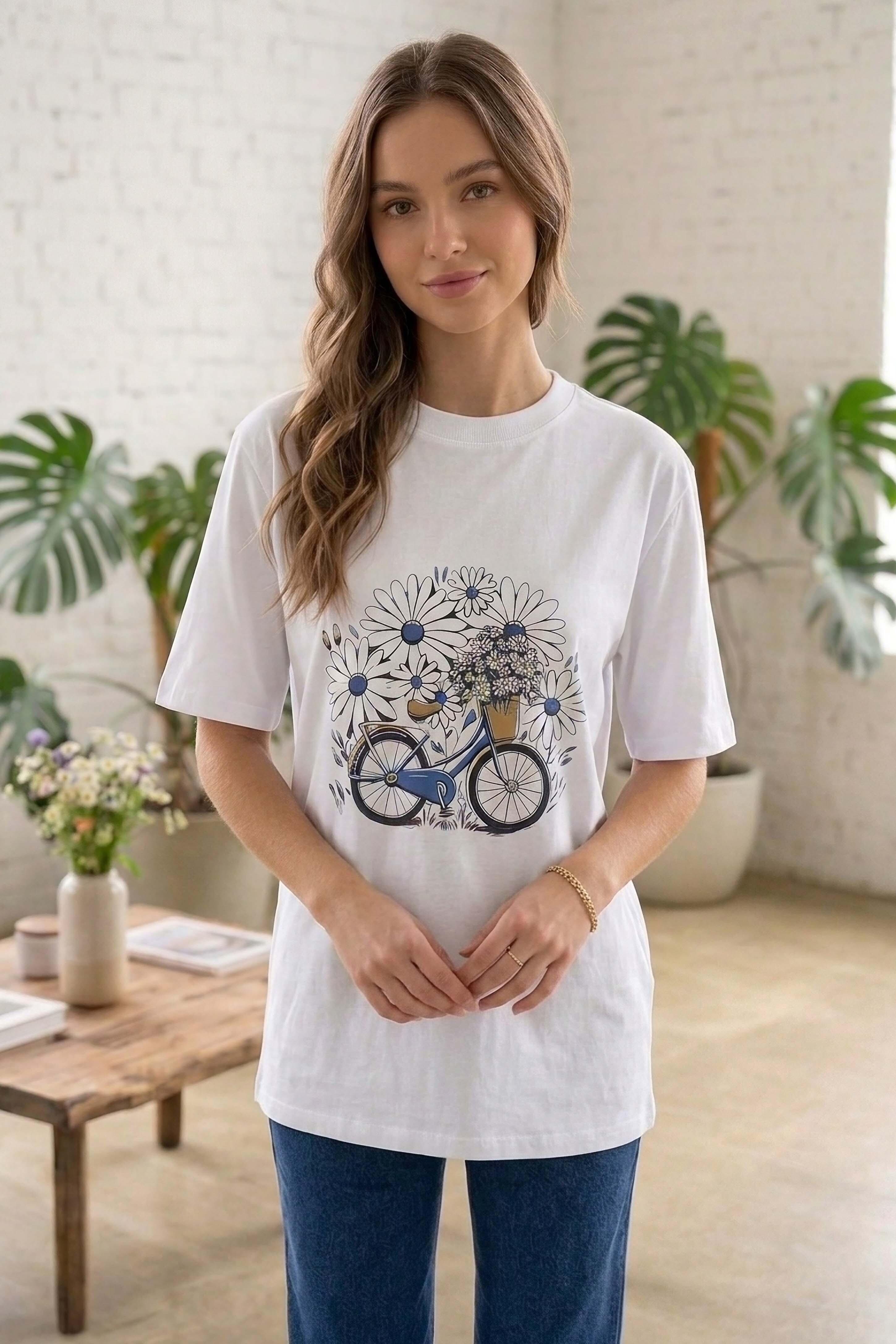 Baskılı Kısa Kollu Tunik - 1310-BEYAZ - 2