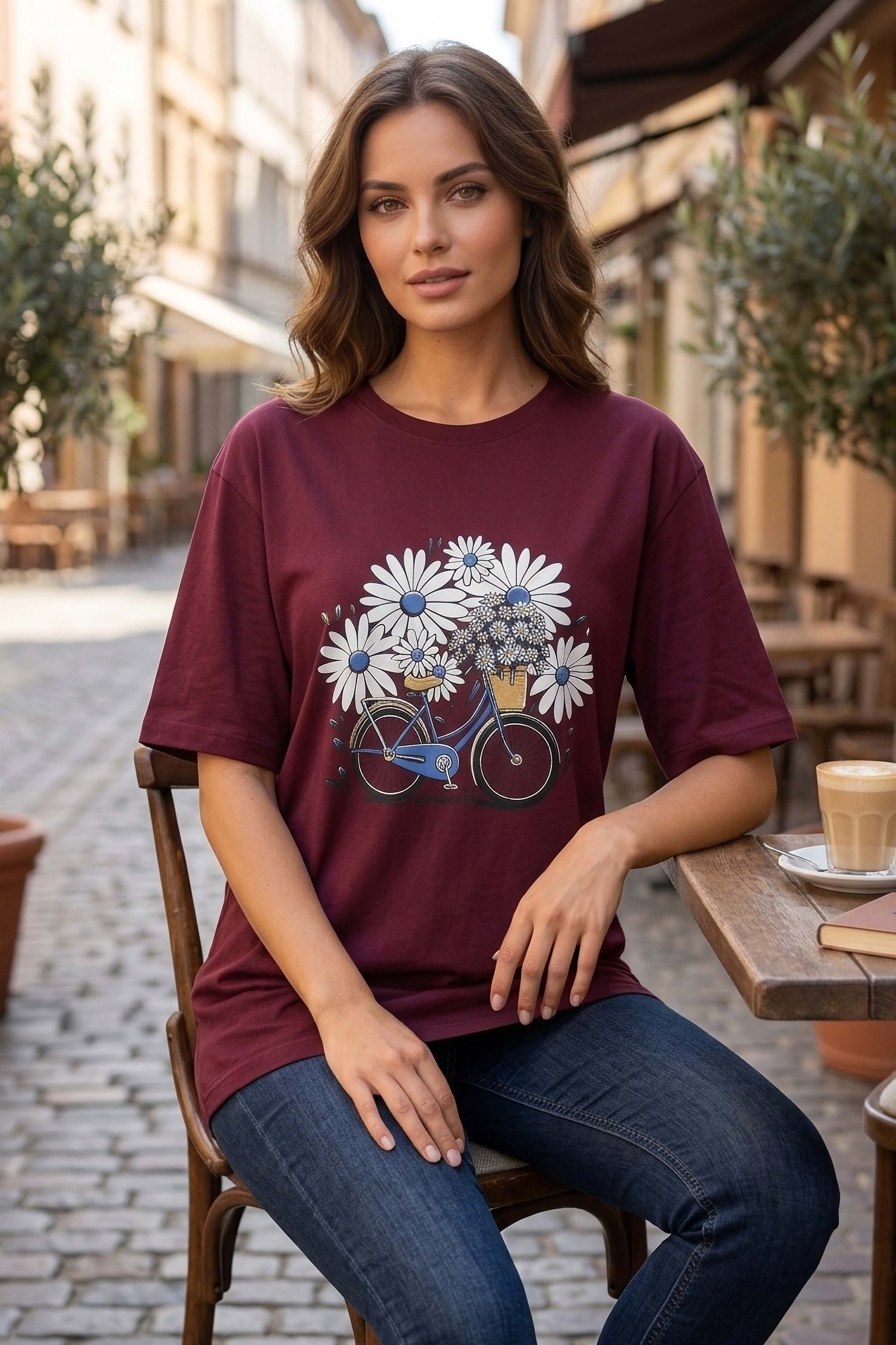 Baskılı Kısa Kollu Tunik - 1310-BORDO - 1