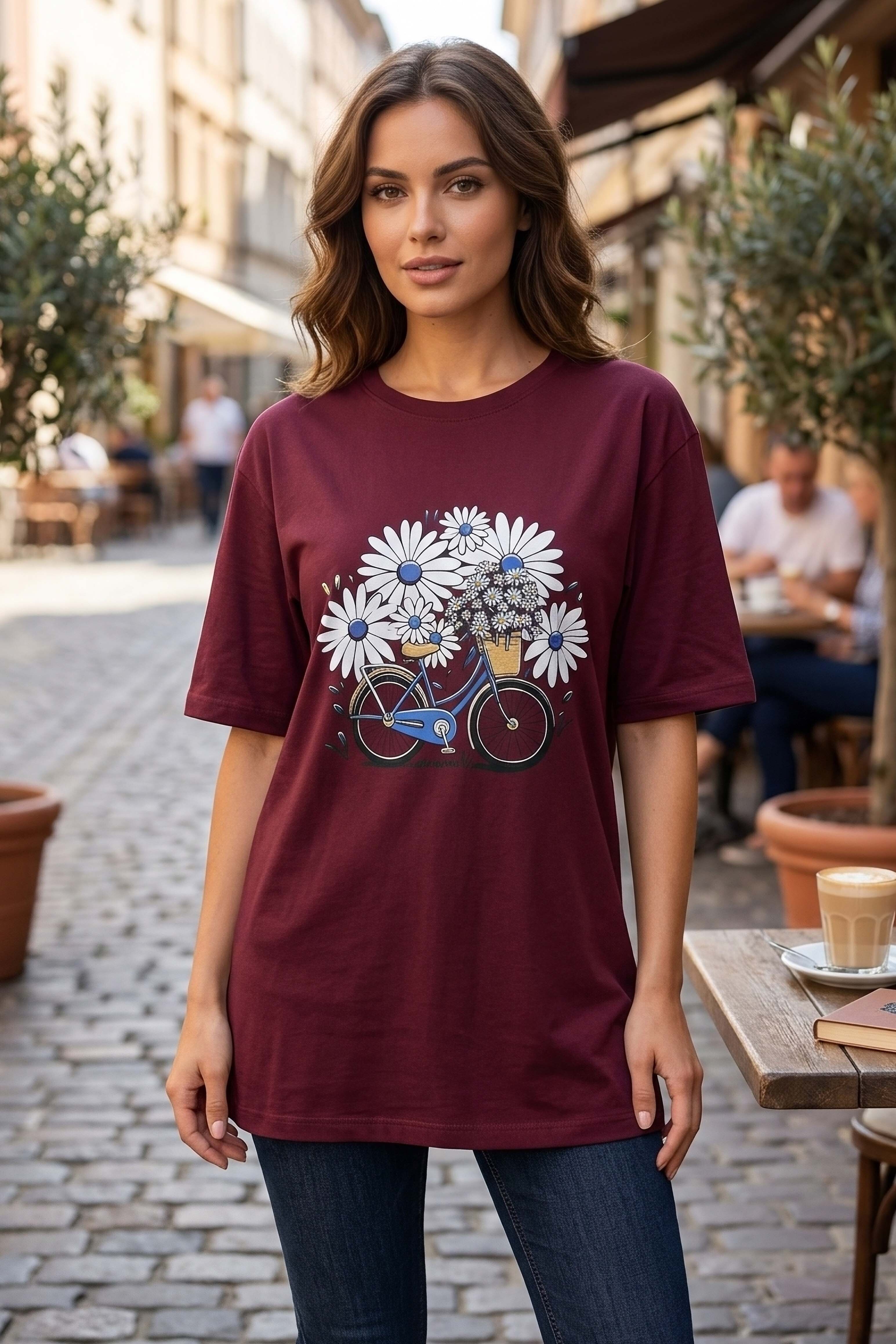 Baskılı Kısa Kollu Tunik - 1310-BORDO - 2