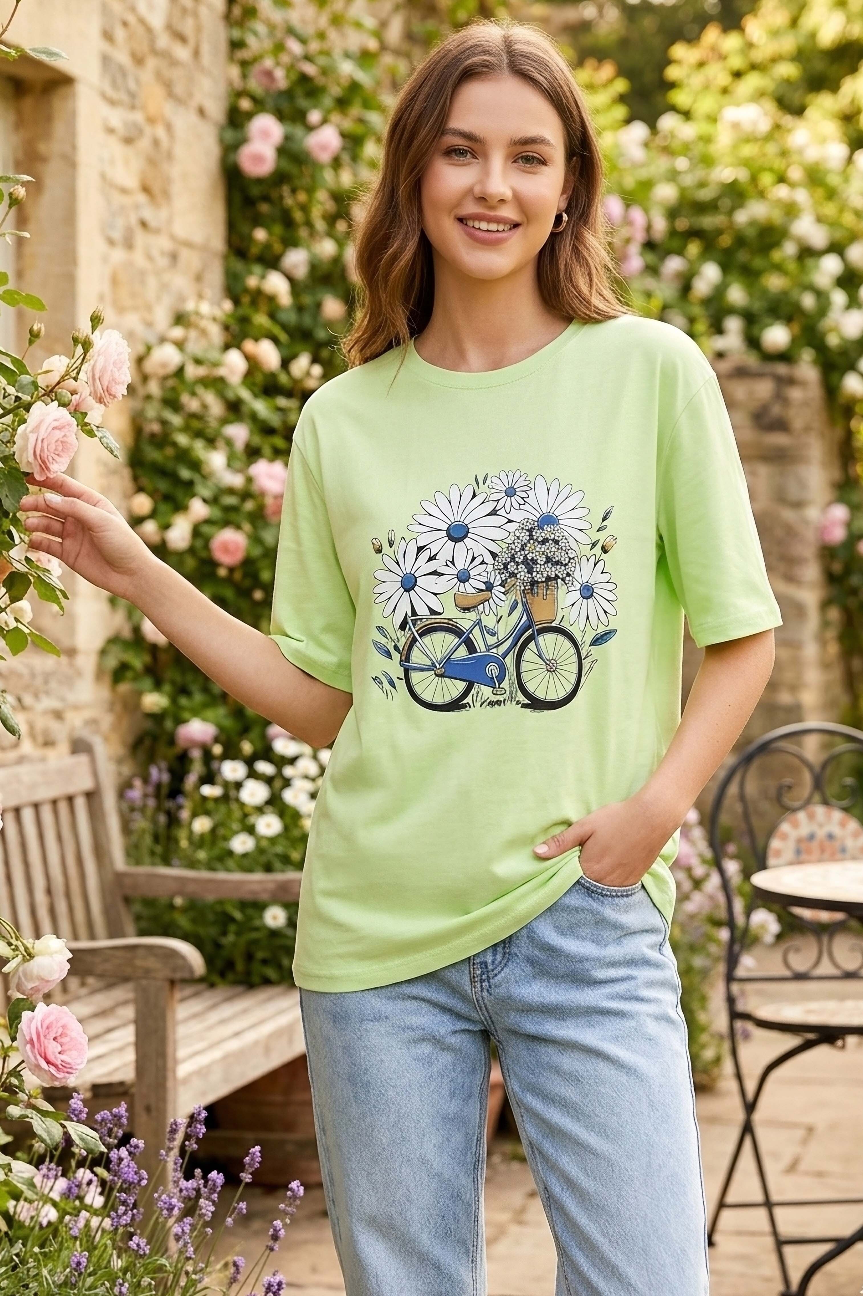 Baskılı Kısa Kollu Tunik - 1310-MINT - 1