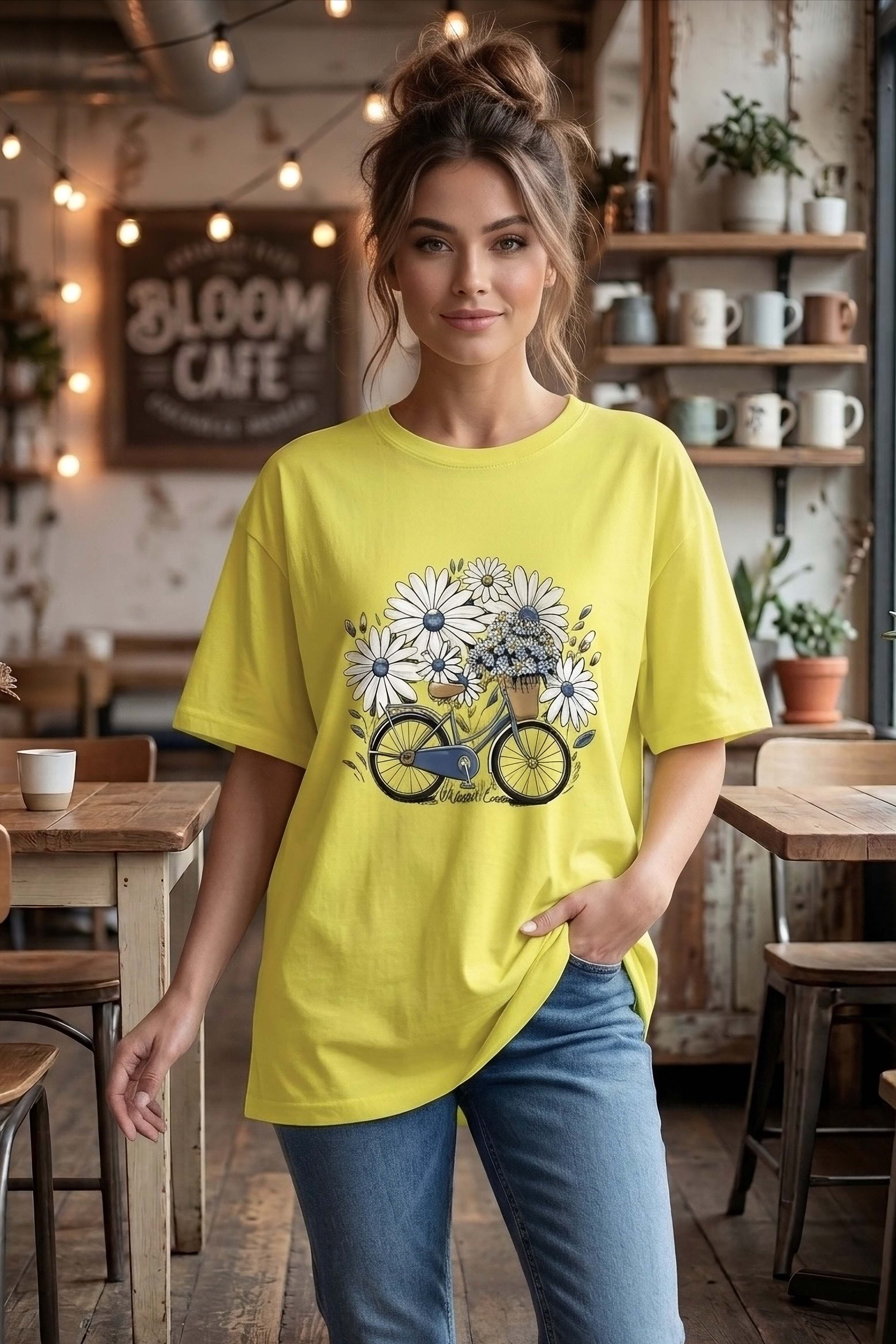 Baskılı Kısa Kollu Tunik - 1310-SARI - 2