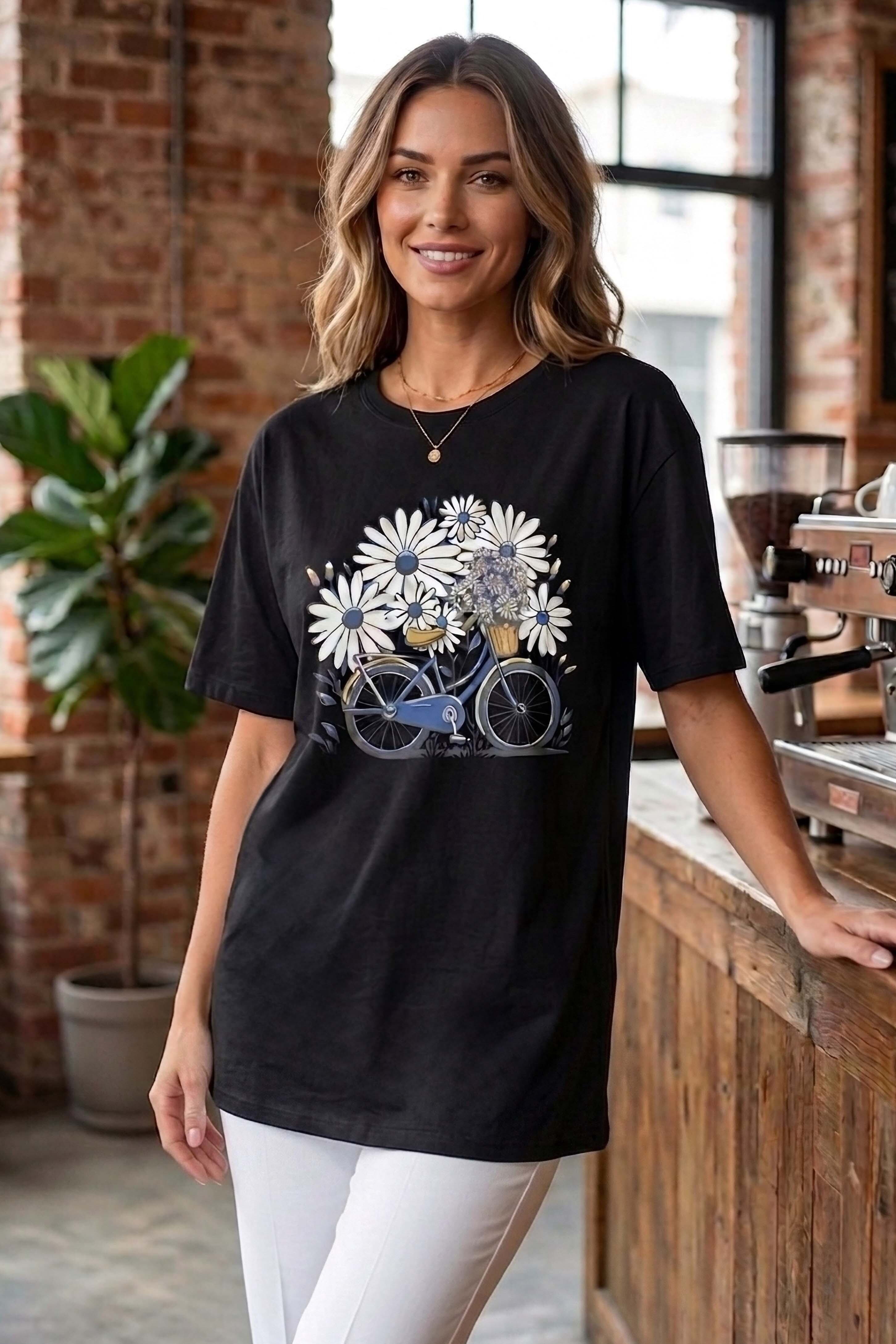 Baskılı Kısa Kollu Tunik - 1310-SIYAH - 1