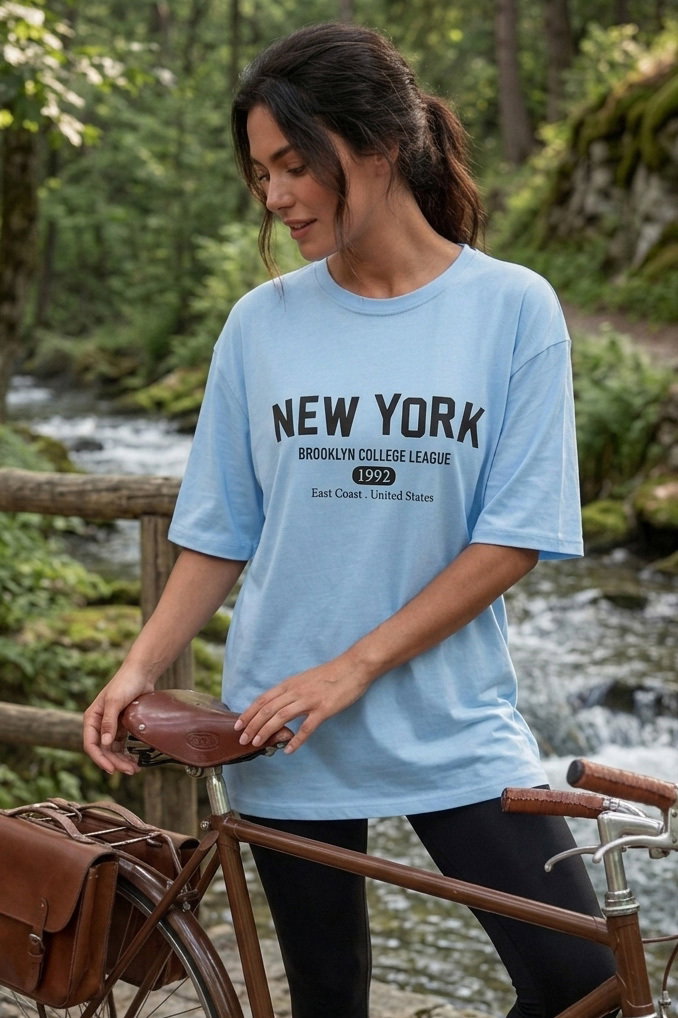 Baskılı Kısa Kollu Tunik - 1311-BEBE-MAVI - 1