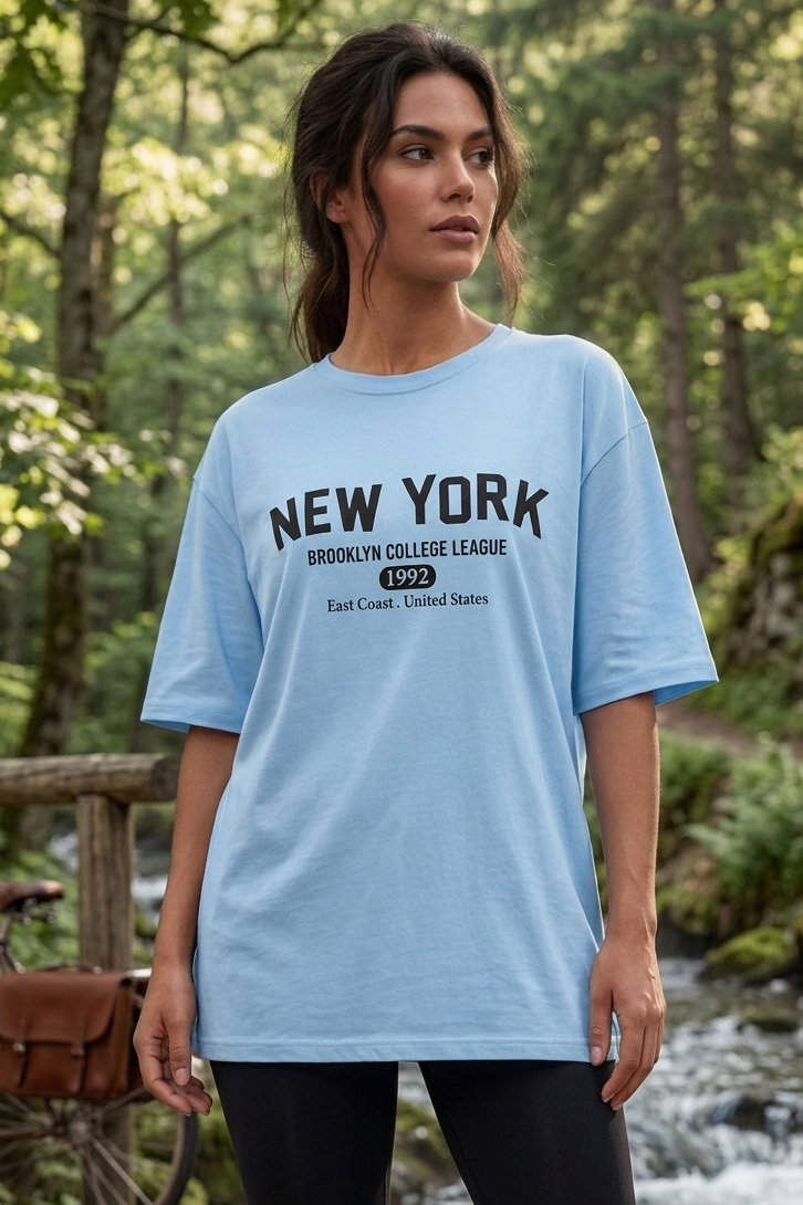 Baskılı Kısa Kollu Tunik - 1311-BEBE-MAVI - 2