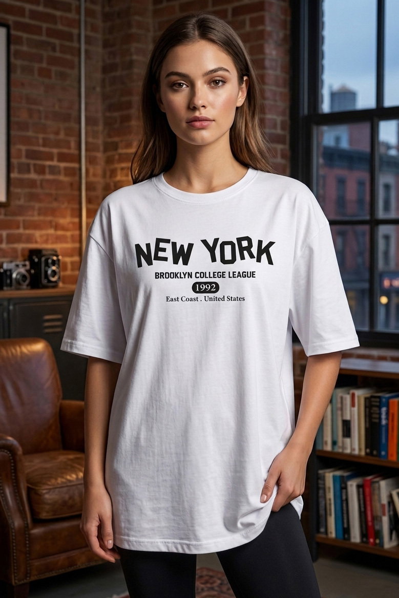 Baskılı Kısa Kollu Tunik - 1311-BEYAZ - 1