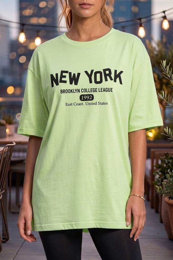 Baskılı Kısa Kollu Tunik - 1311-MINT - 2