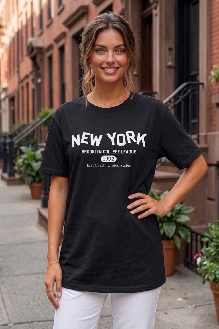 Baskılı Kısa Kollu Tunik - 1311-SIYAH - 2