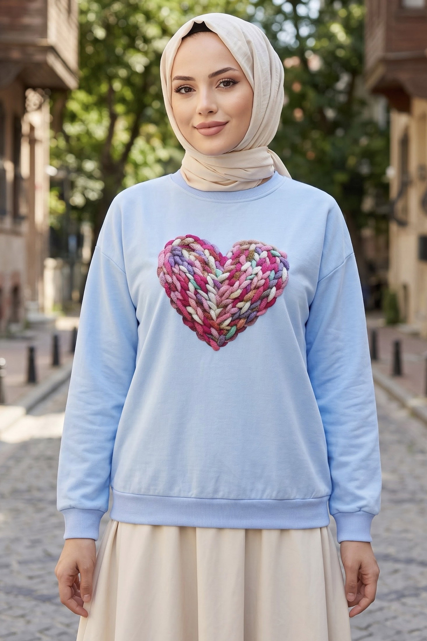 Baskılı Kısa sweatshirt Bebe Mavi - 2025-BEBE-MAVI - 1